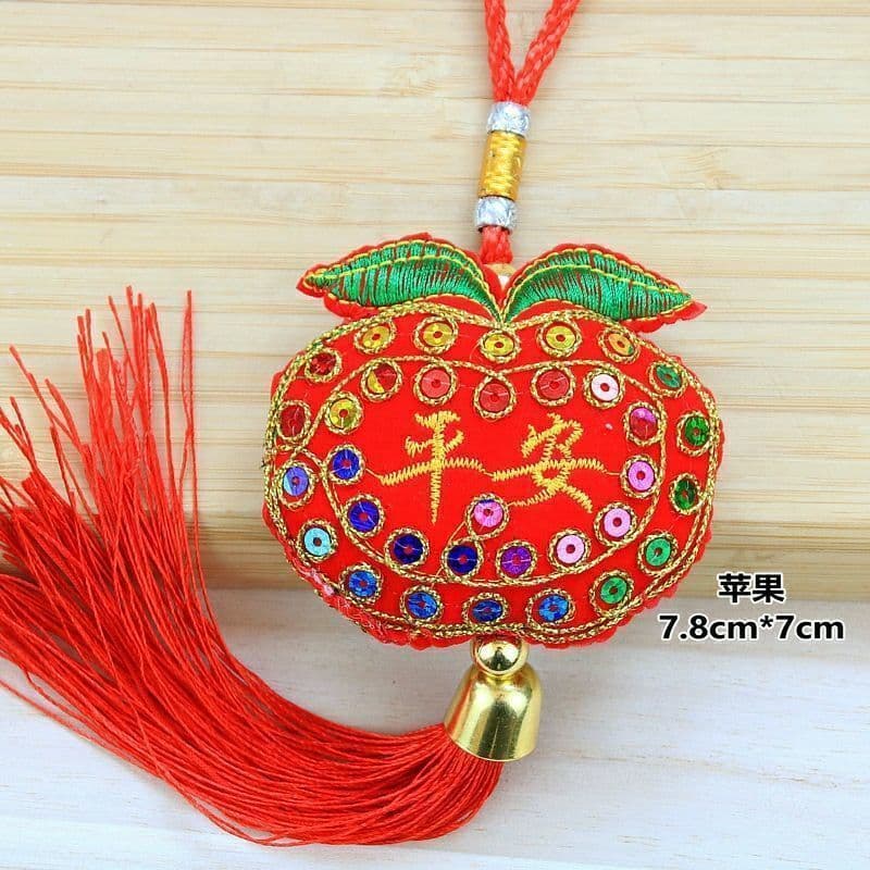 Christmas Eve apple pendant, sachet, rice dumpling, lantern for safe travels, heart-shaped "Fu" character ornament, ethnic-style Spring Festival sachet
