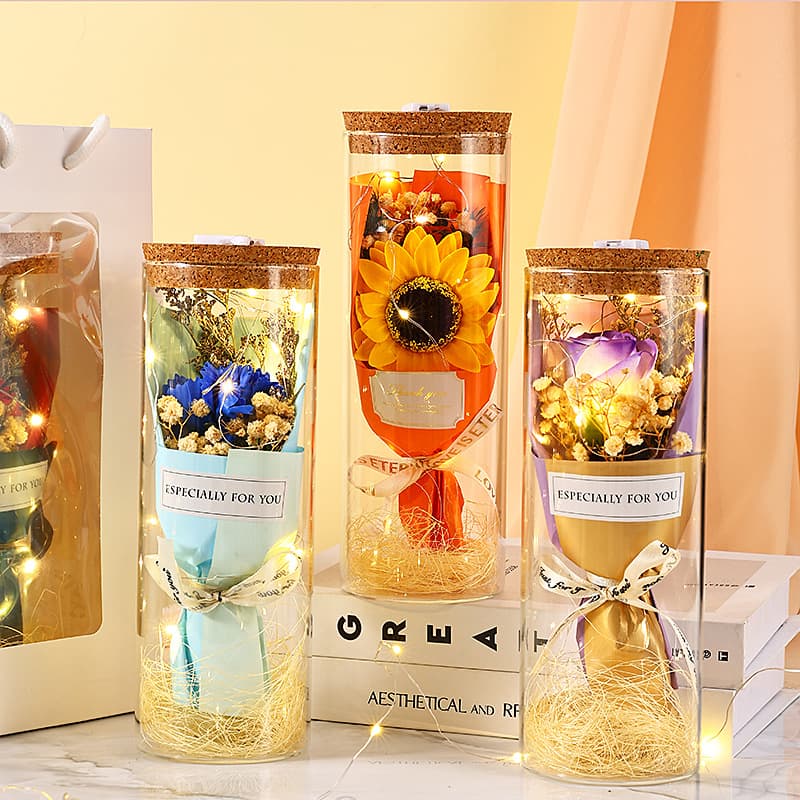 Graduation Gift Glass Wish Bottle Sunflower Soap Rose Decoration Creative Gift for Students Wholesale