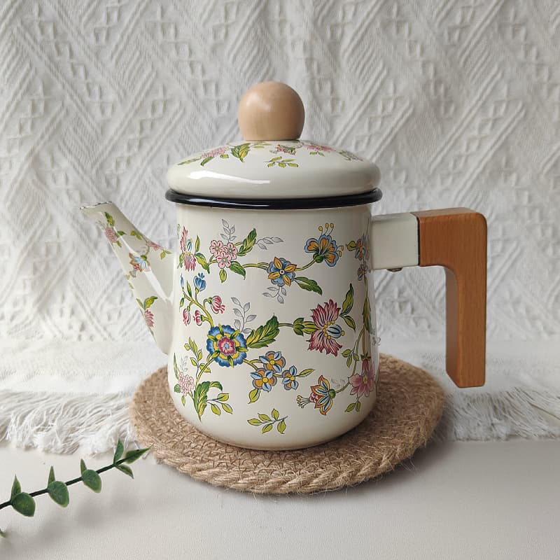 Enamel enamel coffee pot wooden handle cold kettle open fire electric ceramic stove old-fashioned enamel kettle cold water oil kettle household