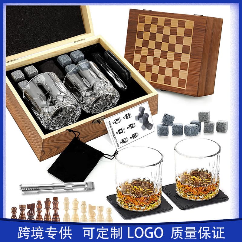 Whiskey Ice Stone Set with Wooden Box Granite Ice Stone Glass Gift Box Household Wine Set Wholesale
