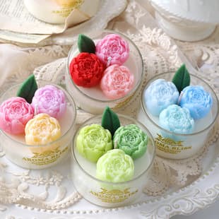 Glass Cup Peony Scented Candle, Three 3D Flower Plant Wax, Wedding Favor Ambiance Fragrance Wholesale