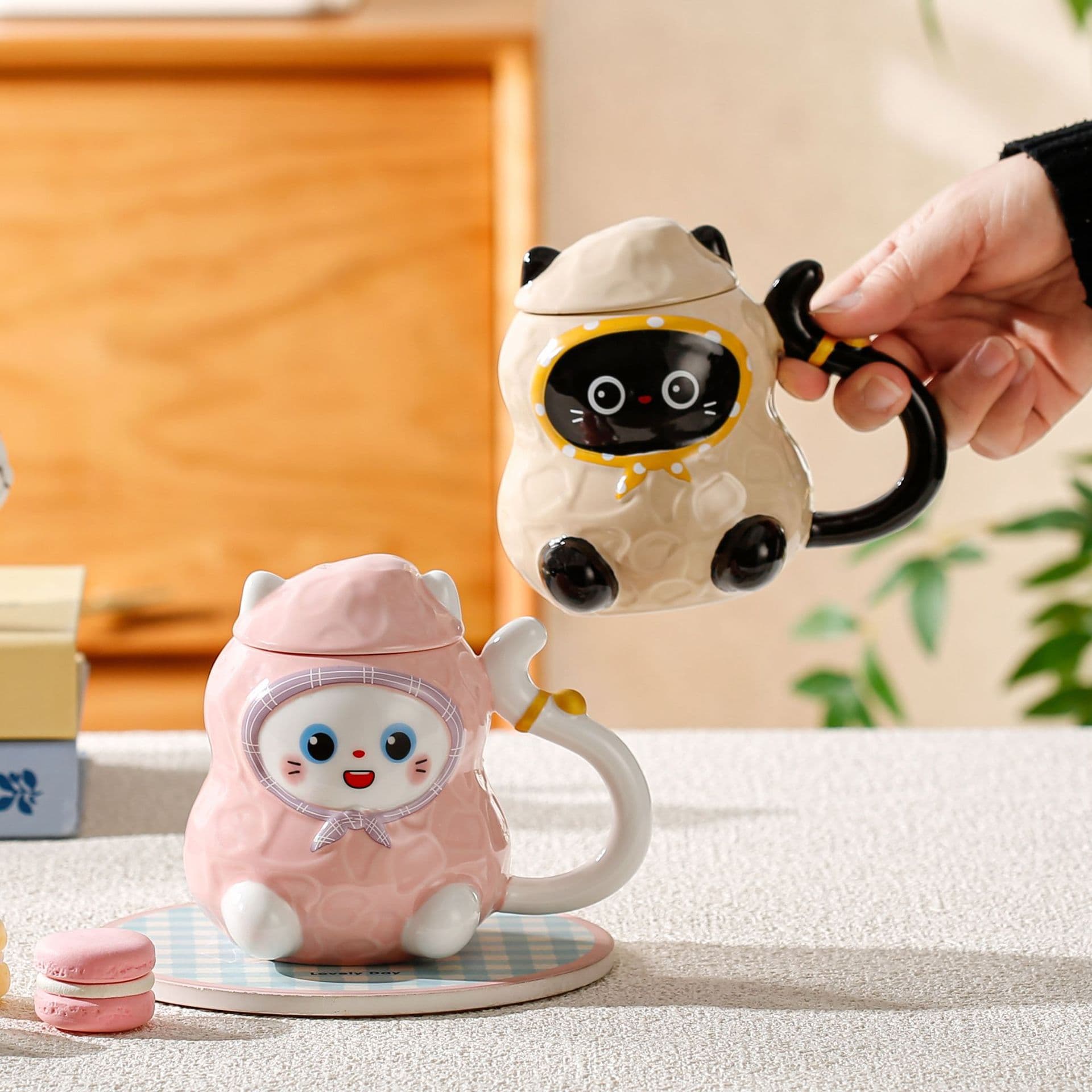 Cute Peanut Cat Creative Ceramic Water Cup Household Large Capacity Mug Children's Birthday Gift Water Cup