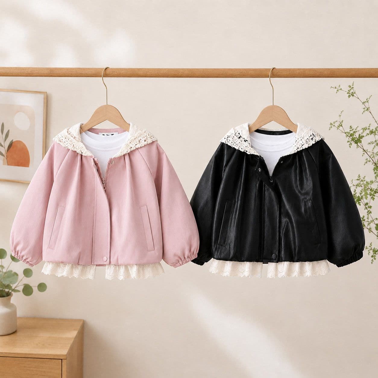 Girls Spring/Autumn Leather Jacket Trendy 2026 New Kids Spring Clothes Baby Girl Hooded Leather Jacket Little Girl