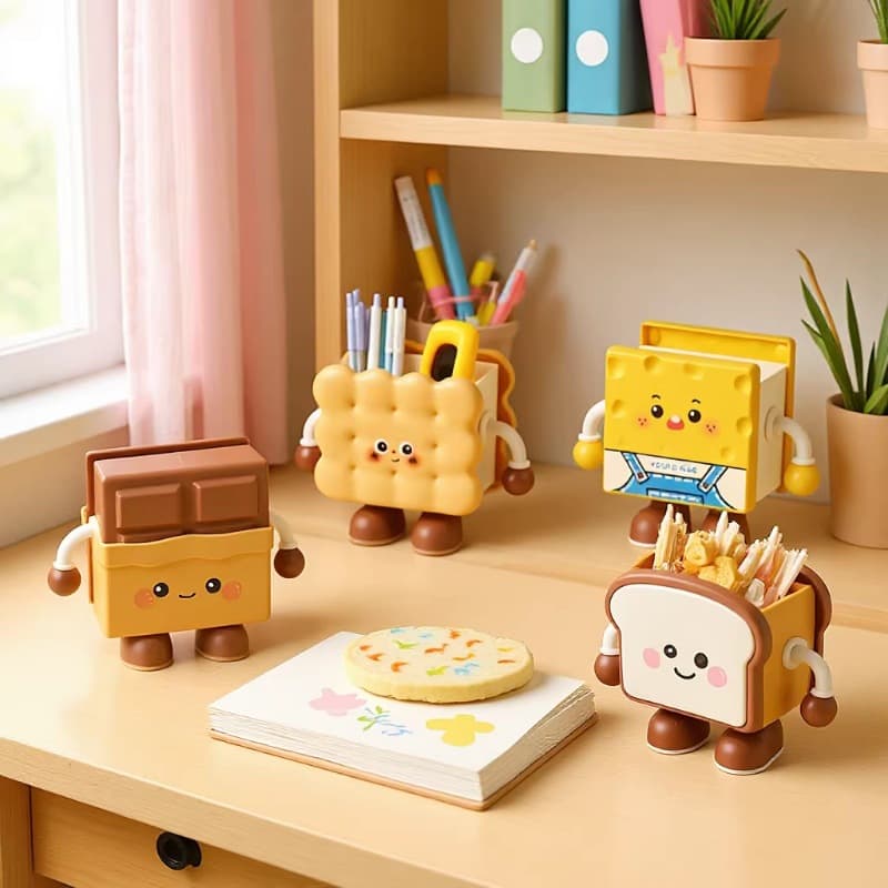 Cute Cartoon Cookie Pen Holder Desktop Storage Box Creative Multifunctional Stationery Student Dormitory Decoration Children's Pen Holder