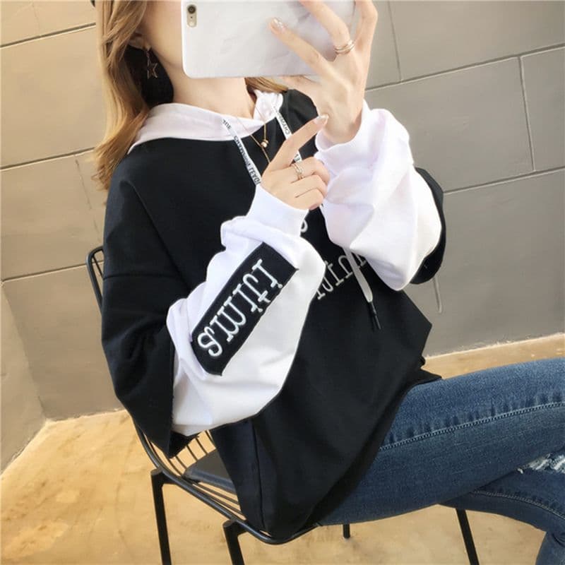 Women's Hoodie with Hood, Spring/Autumn Season Korean Style Loose Thin Long Sleeve Student Top, Two-in-One Jacket Trendy