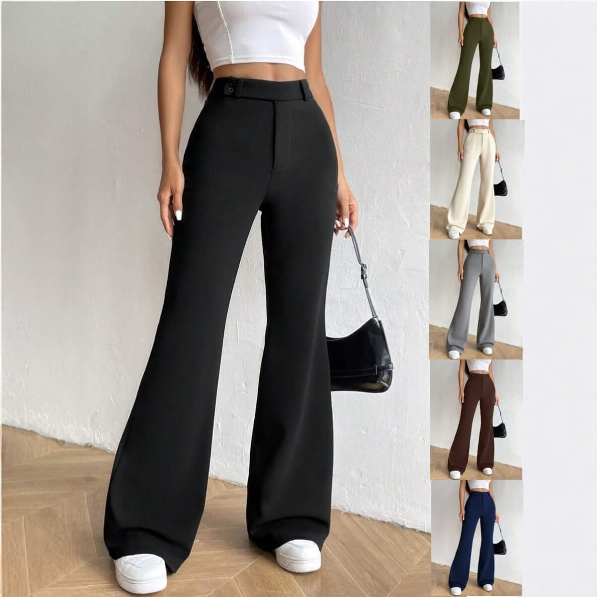 European and American Cross-Border High-Waist Flared Trousers for Women, Slimming Wide-Leg Pants, Casual Dress Pants