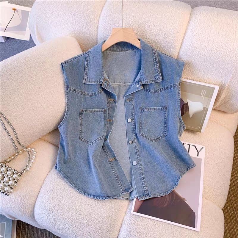 Denim Vest Jacket for Women Summer Thin Style Petite Outerwear Jacket 2026 New Sleeveless Vest Top