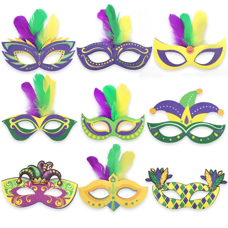 Brazil Carnival Purple Gold Green Half Face Mask Party Performance Decorative Feather Clown Hat Mask Eye Mask