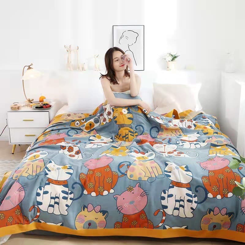 New Product Pure Cotton Multi-Layer Gauze Cotton All-Cotton Towel Blanket Nap Modern Minimalist Sofa Towel Soft Cartoon Air Conditioning