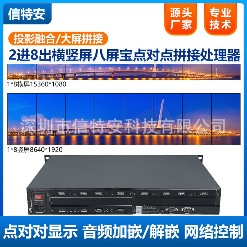 2-in 5/6/7/8-out Six/Seven/Eight Multi-Screen Expander HDMI Point-to-Point Large Screen Video Wall Processor