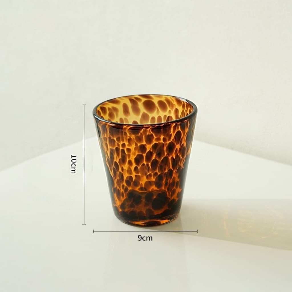 Vintage Tortoiseshell Glass Cup Leopard Print Water Glass Tiger Skin Wine Glass Ice Bucket Candle Holder Wax Cup Blown Light Luxury Tea Cup Pen Holder