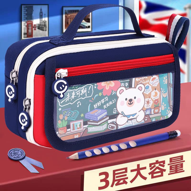 Pencil Bag Girls 26 New Retro Style Stationery Box Primary School Student Stationery Bag Boys Large Capacity Junior High School Pencil Bag