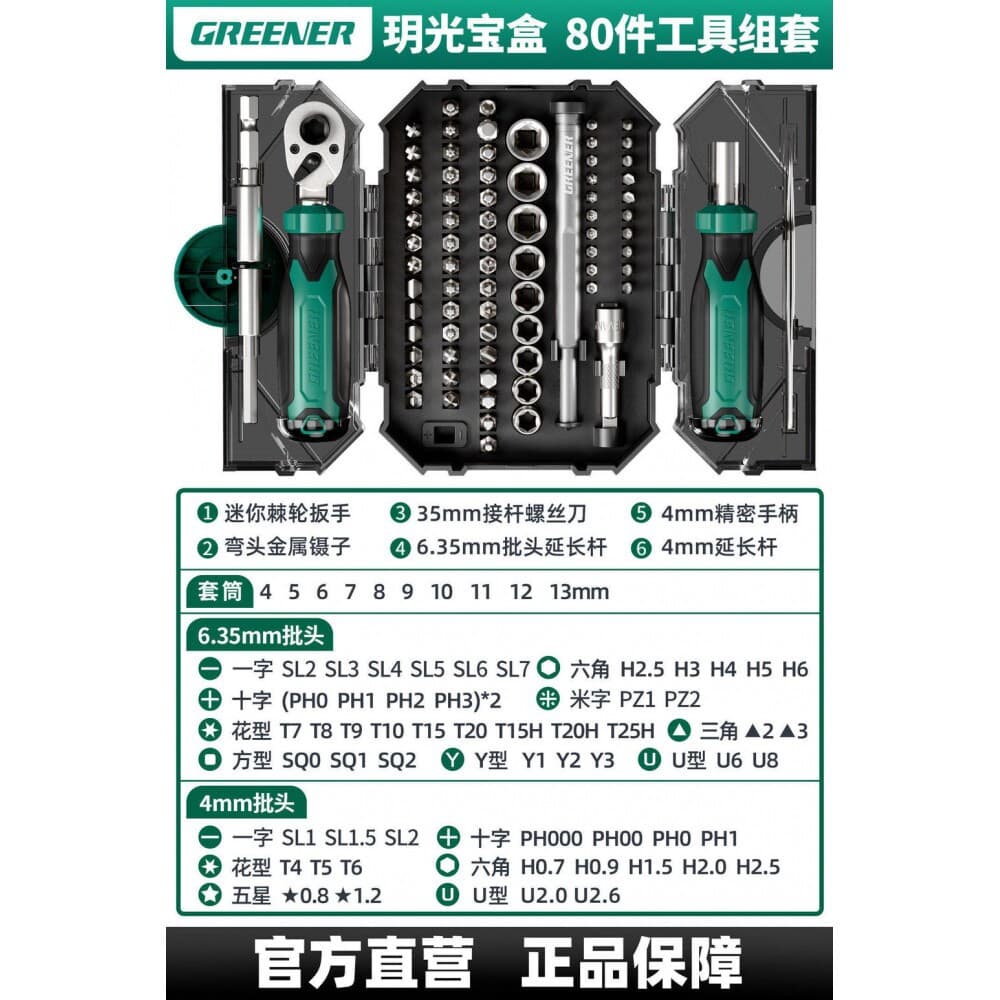 Green Forest [Knight Box] Mini Ratchet Wrench Socket Screwdriver Home Toolbox Set with Car 40 Pieces