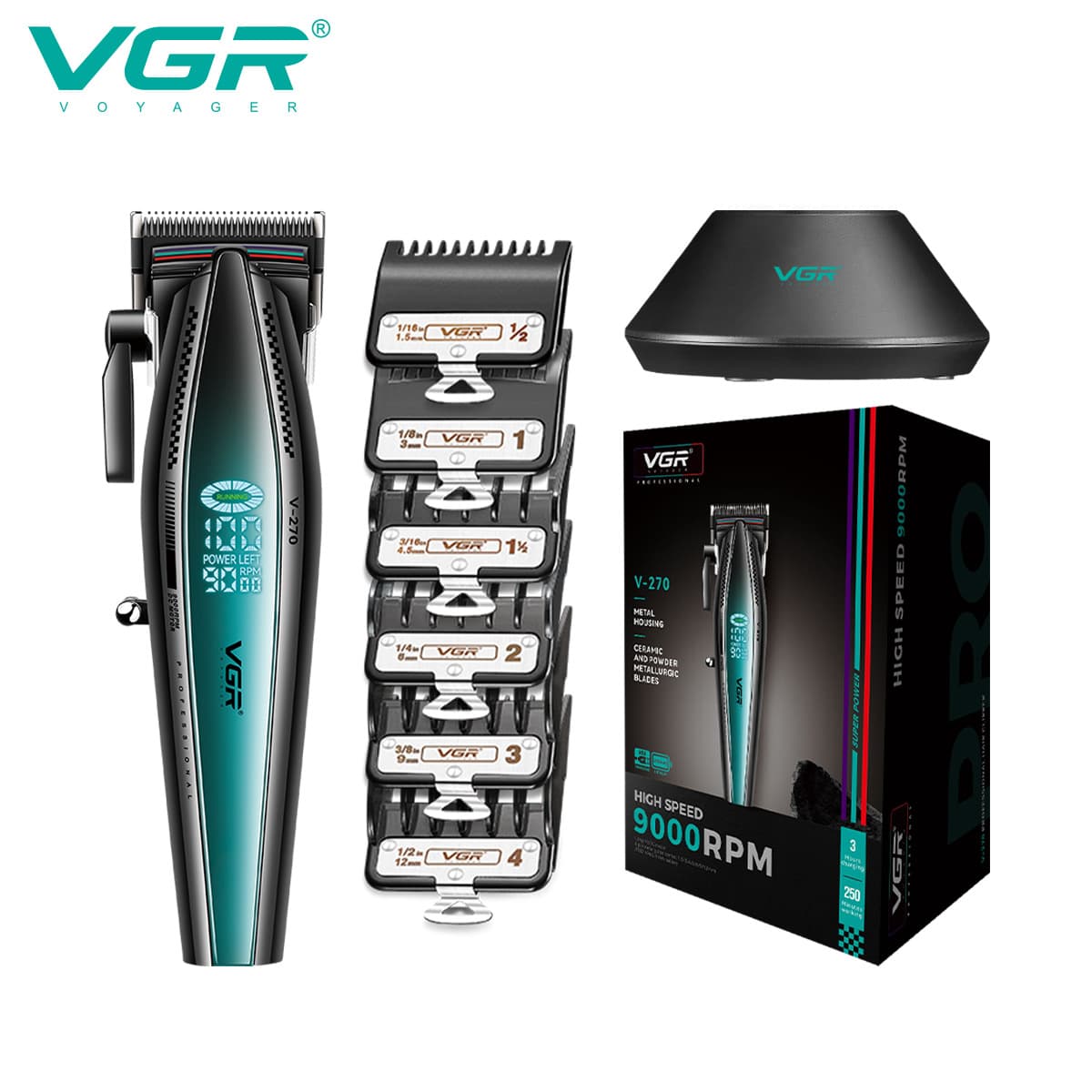 VGR270 Cross-Border New Hair Clipper Digital Display Electric Carving High-Power Charging Professional Men's Trimmer with Base