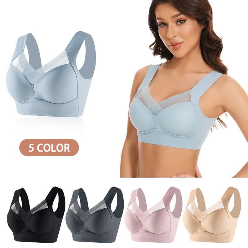 Plus Size Wire-Free Lace Vest Bra, Thin Style, Side Gathers Underarm Fat, Push-Up Adjustable Bra, Factory Direct Cross-Border