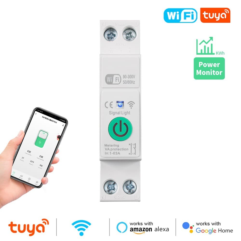 Tuya WiFi/Zigbee Smart Circuit Breaker Timer Switch with Energy Metering, Overcurrent and Undervoltage Protection, Remote Control via Mobile App
