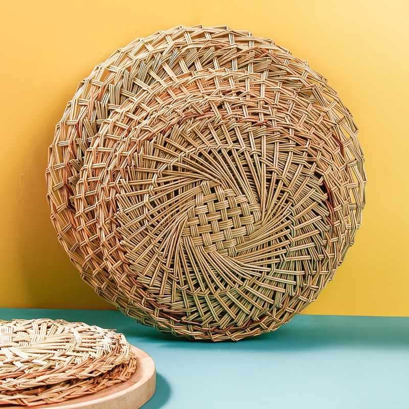 ◇Steamed steamed buns and steamed buns mat pure hand-knitted straw mat thickened encrypted non-stick steamed bun mat xiaolongbao mat straw