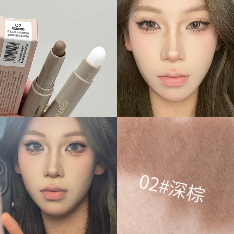HERORANGE~ Dual-Use Contour Stick with Brush for Natural 3D Nose Shadow and Shading, Long-Lasting, Non-Smudge Contour Stick for Women