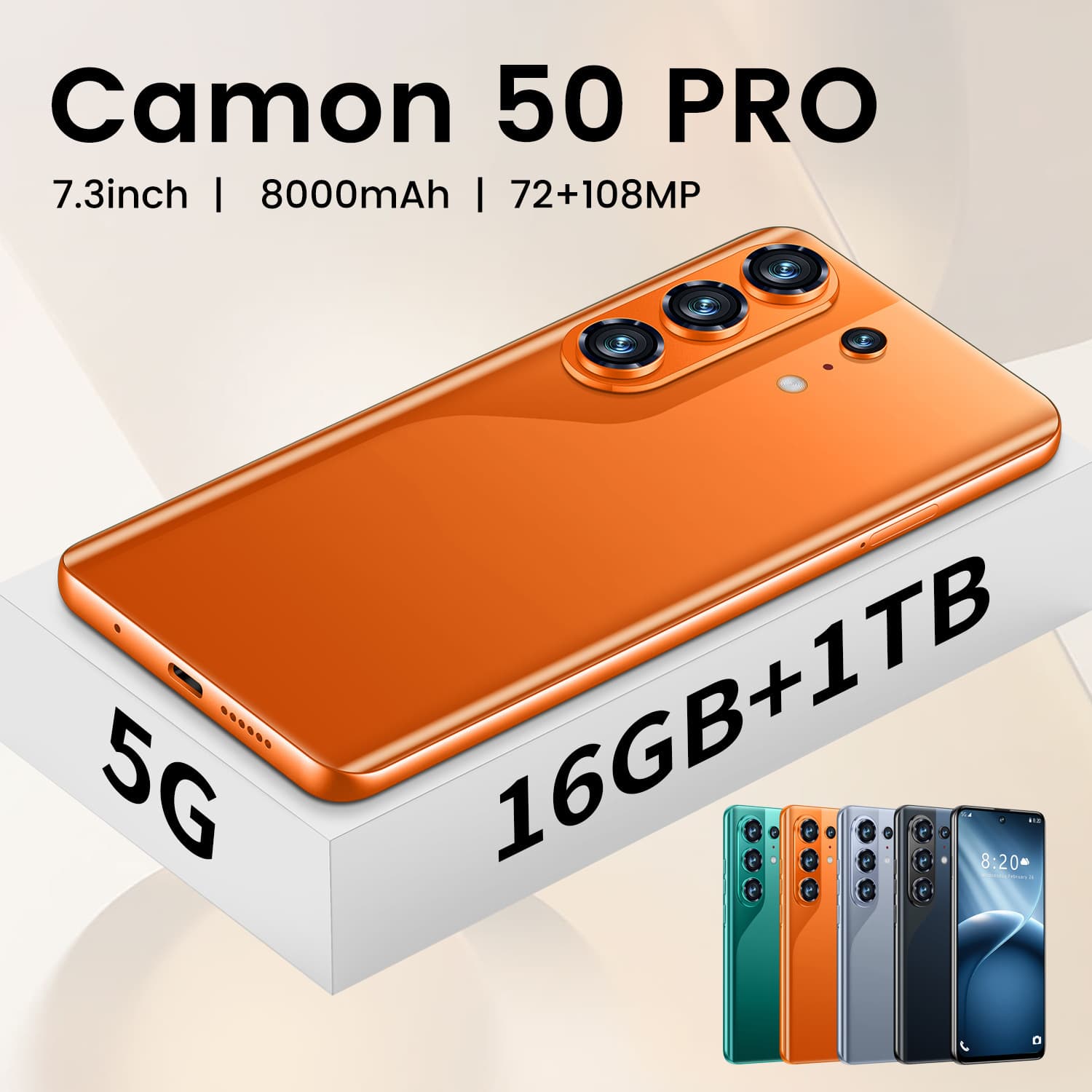 2026 hot cross-border Camon50PRO smart Android phone 7.3-inch all-in-one 16+1T perforated batch