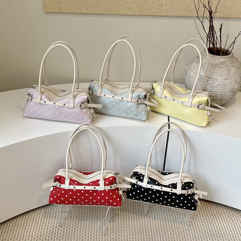 2026 New Niche Design Black and White Polka Dot Versatile Baguette Bag Fashion Handbag Underarm Commuter Bag Women's Bag Internet Celebrity
