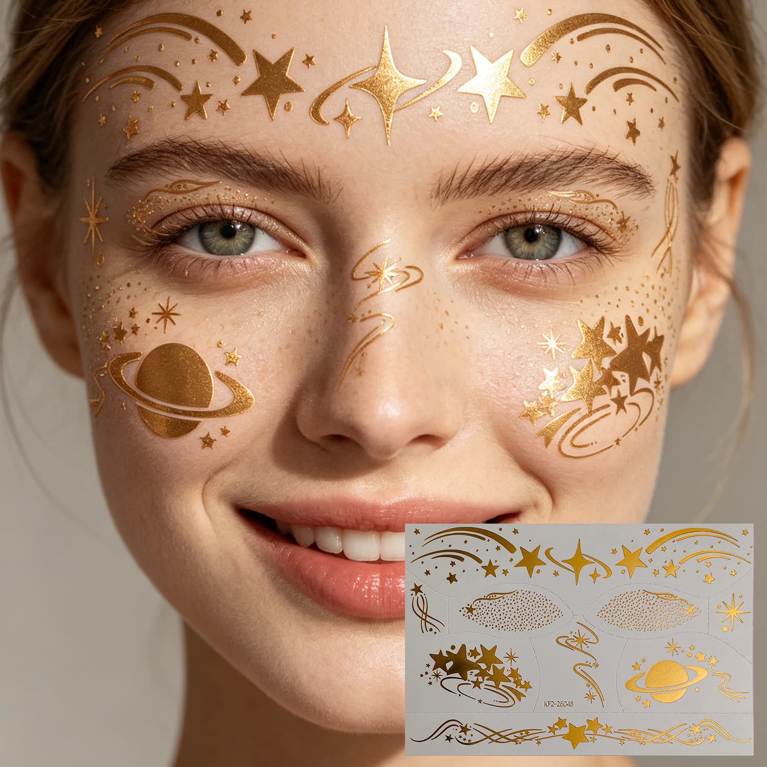 Bronzing Starry Sky Face Tattoo Sticker Gold and Silver Glitter Planet Star Music Festival Party Waterproof Temporary Tattoo Sticker