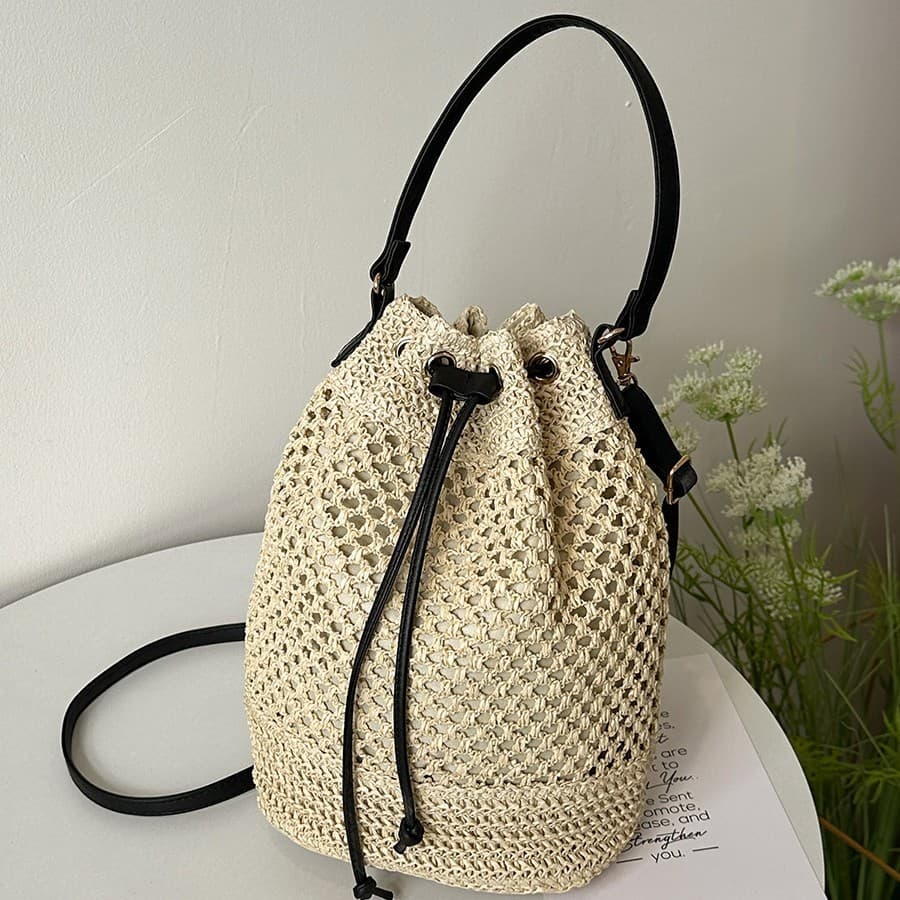 Summer Woven Large Bag for Women 2026 New Fashion Versatile Bucket Bag Handheld Shoulder Bag Vacation Beach Bag