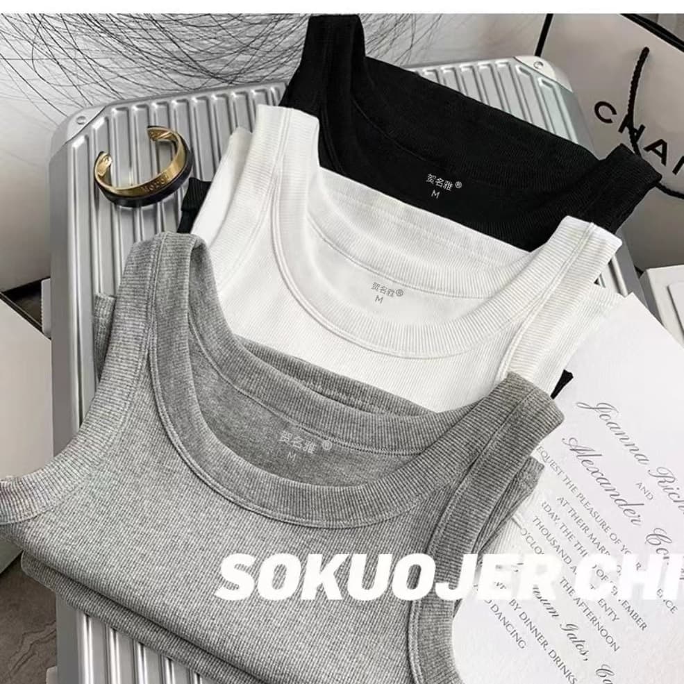 Luxury Brand % High Elastic Cotton Ribbed Strappy Top Slim Fit Spring/Autumn Simple Versatile Sleeveless Long