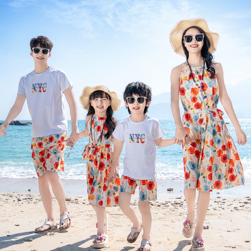 2025 Couple Vacation Beachwear Korean Fashion Mother-Daughter Dress Summer Seaside Drop Shipping