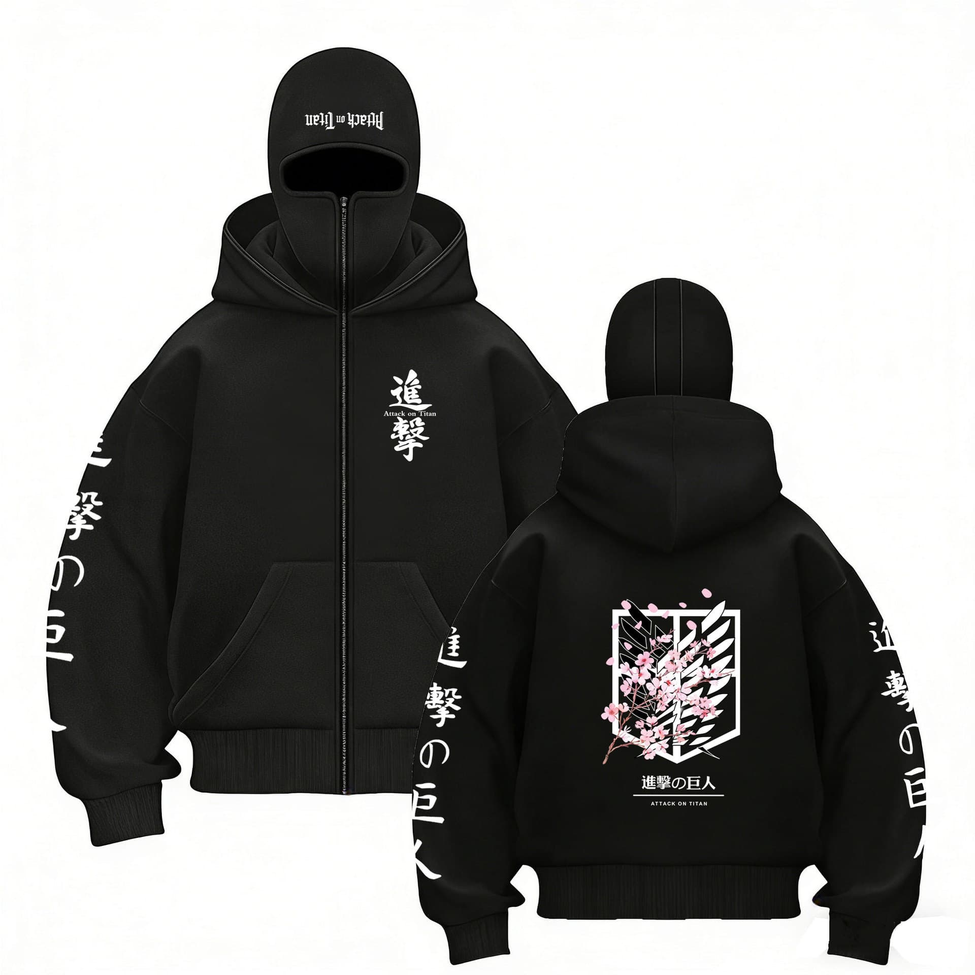 2025 Amazon cross-border velvet new double hood design Japanese anime Attack on Titan double hood sweatshirt couple jacket