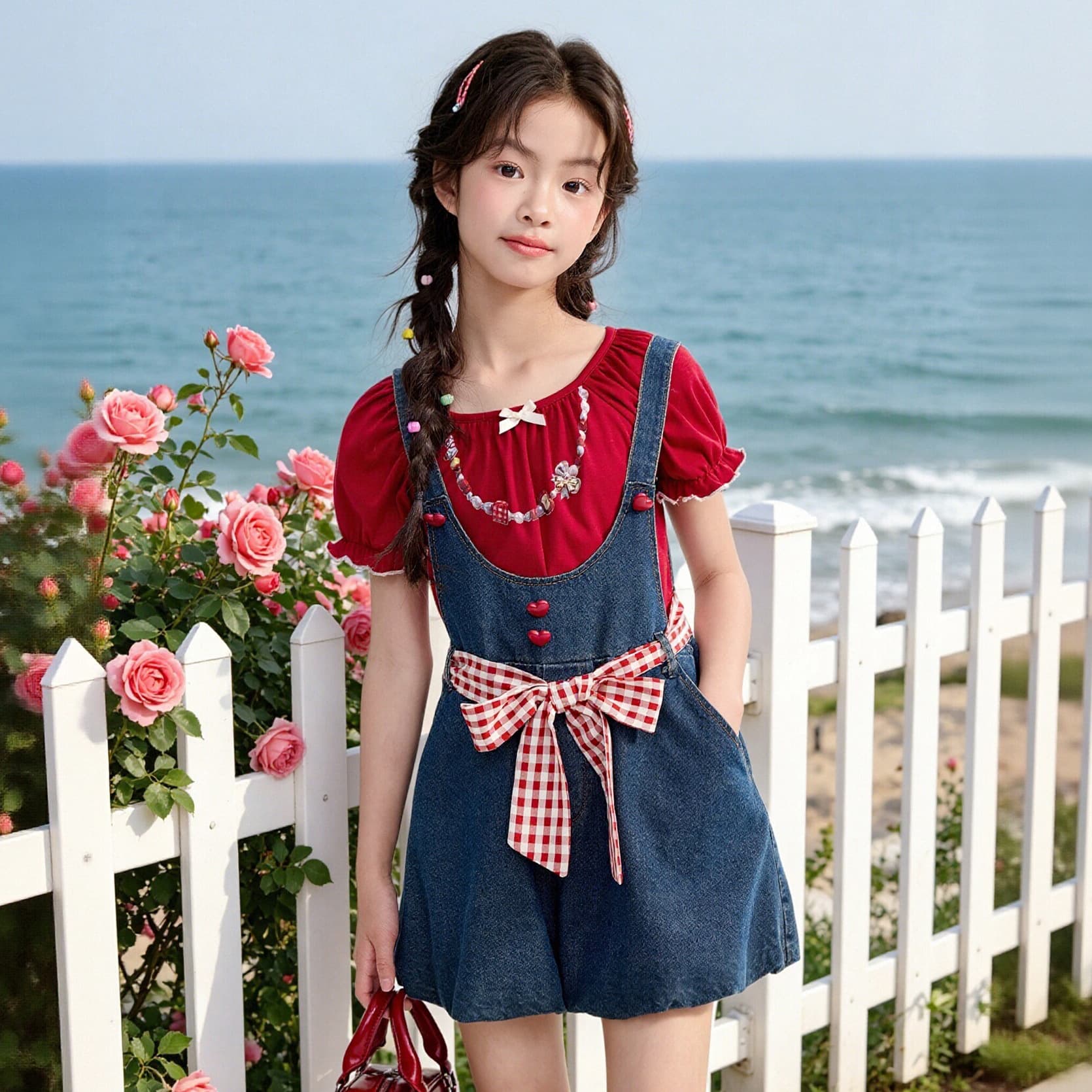 Princess Yuanyuan children's clothing girls' pants 2026 bow overalls denim shorts 2026 new dopamine