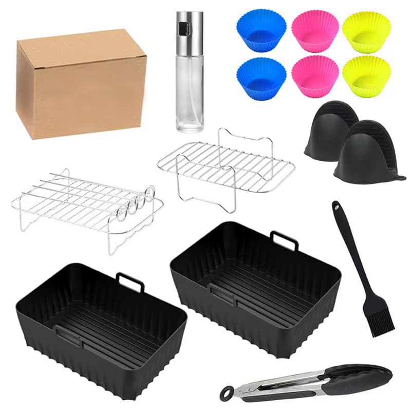 Air Fryer Accessories 7-Piece Set, Dual-Basket Accessories, Dual-Basket Grill Rack, Rectangular Oven Stainless Steel Grill Rack