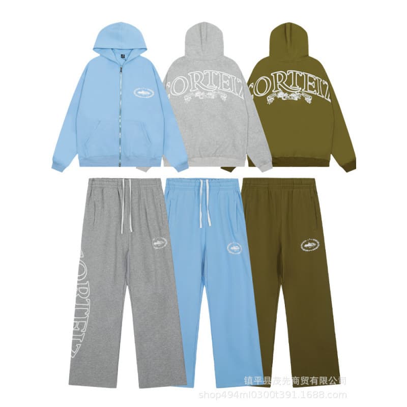 CORTEIZ Alcatraz UK Drip Drill Style Europe/US Rap Print Hip-hop Gray Zipper Hoodie and Pants Trendy