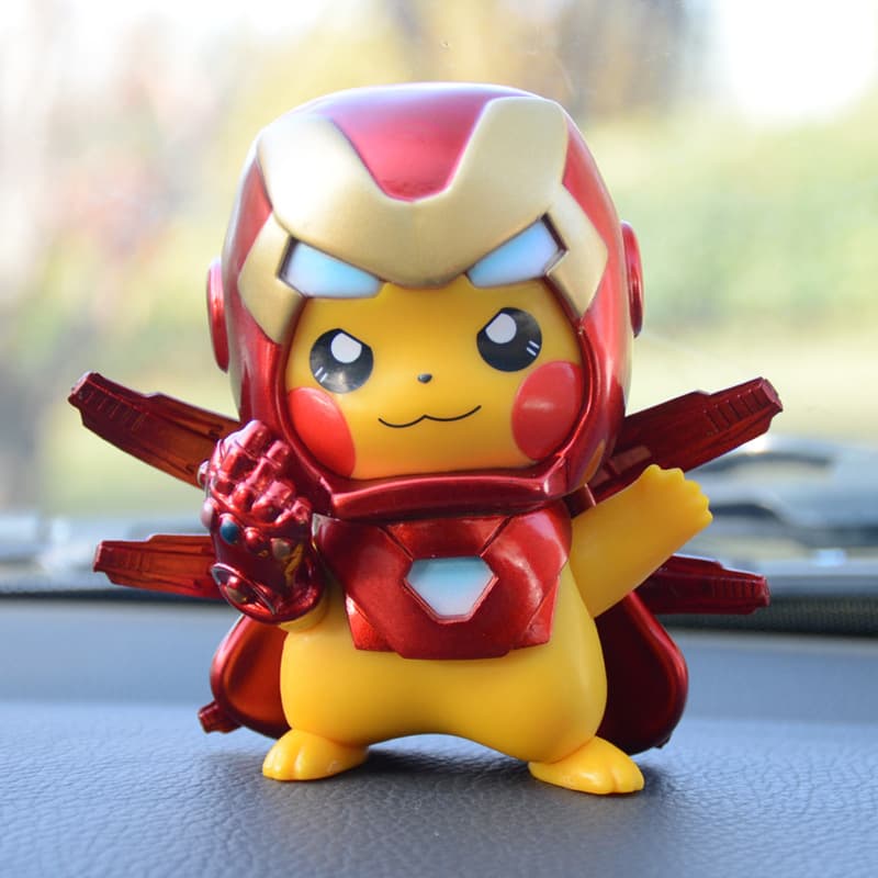 Pikachu Cosplay Avengers Iron Man Marvel Figure Digital Monster Car Decoration Ornament