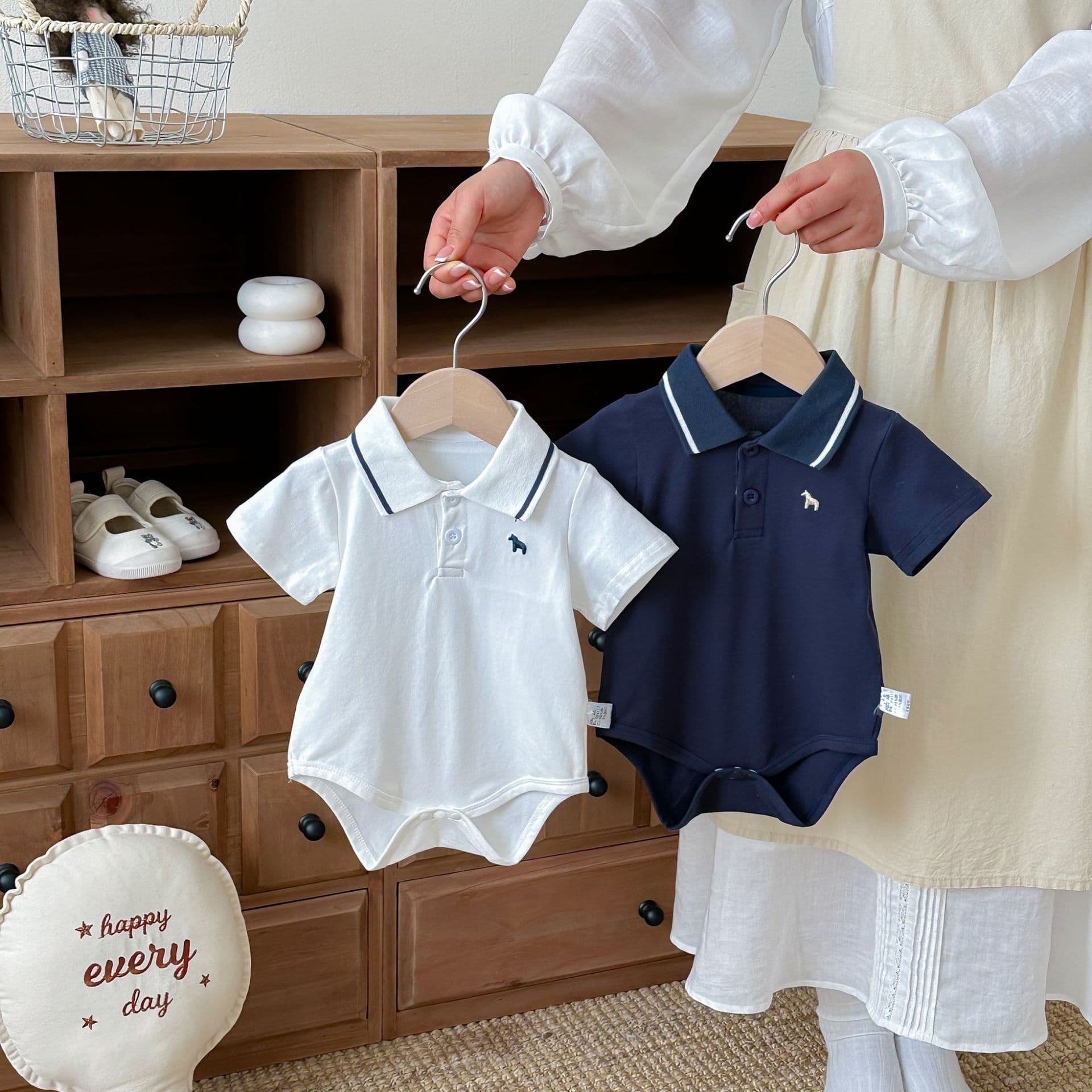 2026 Baby Boy Summer Short-Sleeve Bodysuit with Polo Collar, Snap Crotch, Class A Cross-Border Quality Bodysuit