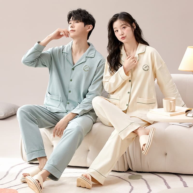 Cotton Couple Pajamas Autumn New Long Sleeve Long Pants Plus Size Women's Wearable Men's Homewear Set