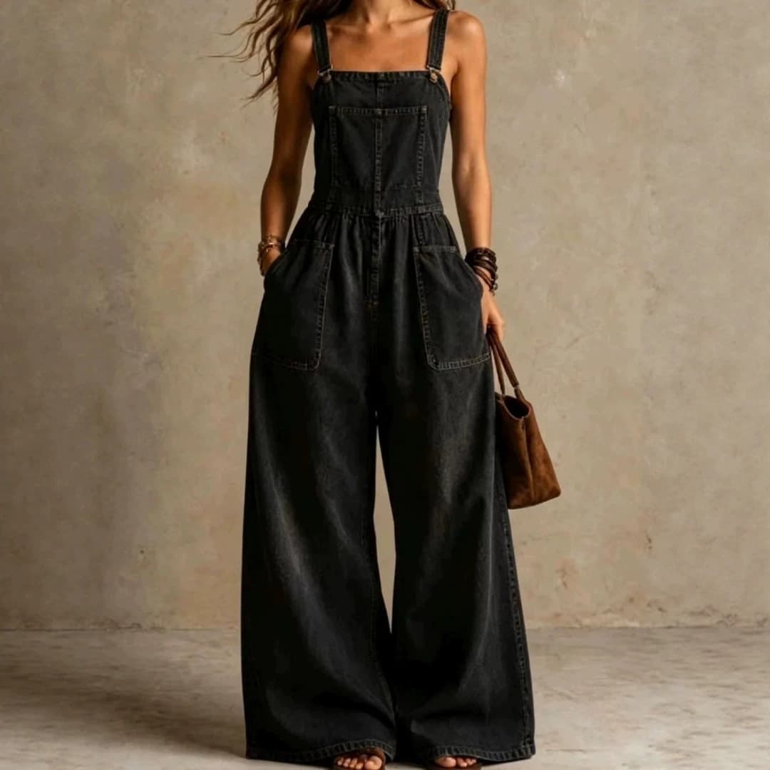 Sleeveless Denim Jumpsuit for Women, Workwear Short Jumpsuit, V-Neck Summer Vacation Casual Office Wear