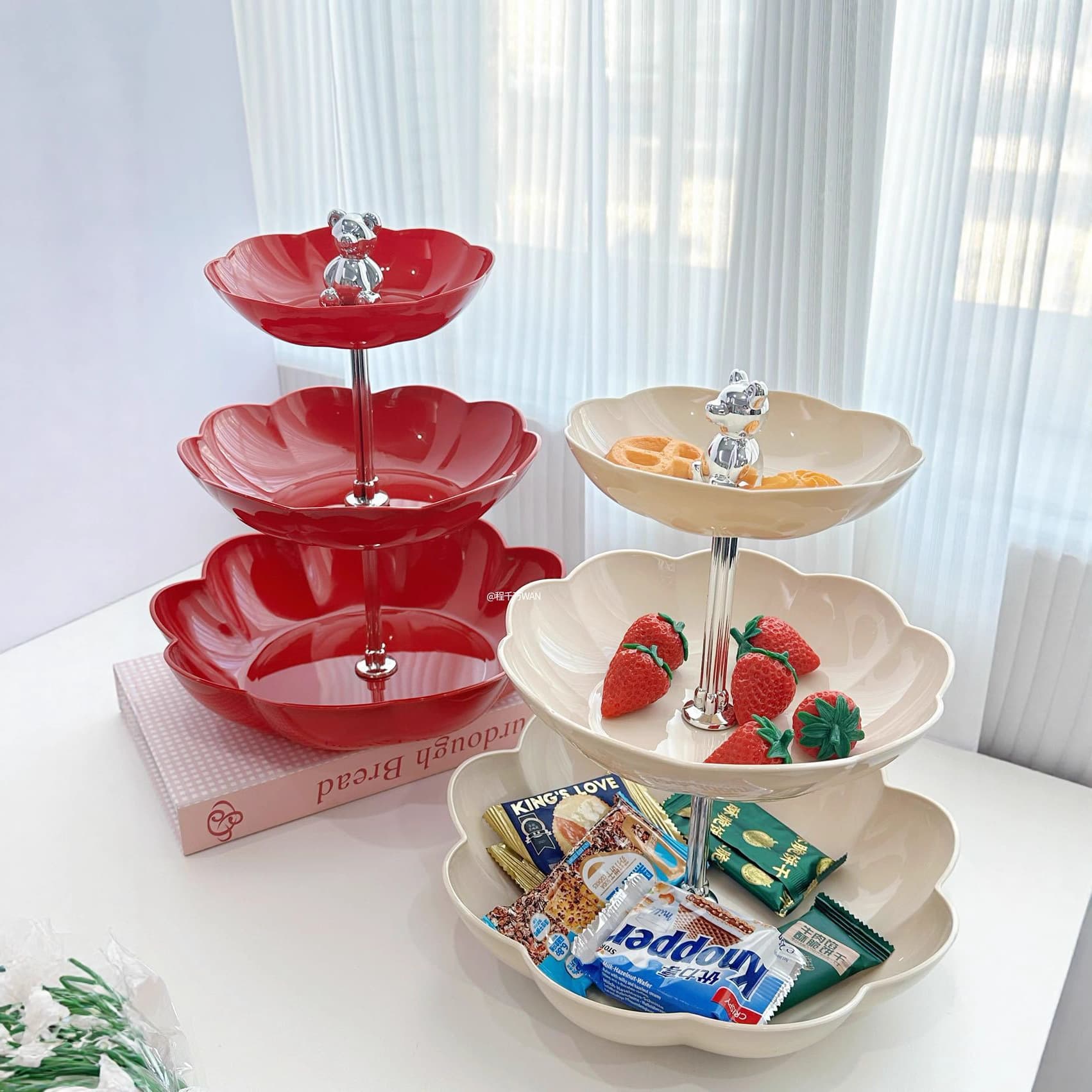 Light Luxury Bear Dessert Plate for Home Living Room Hotel Festive Candy Display Snack Plate Multi-layer High-end Fruit Plate