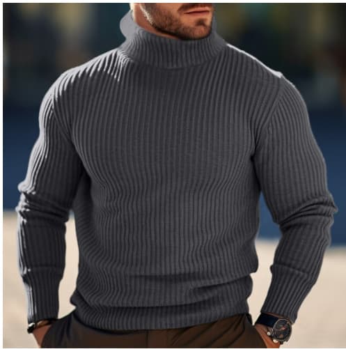 AliExpress Cross-Border New Men's Fall/Winter European and American Vertical Stripe Turtleneck Knit Sweater Men's Base Layer