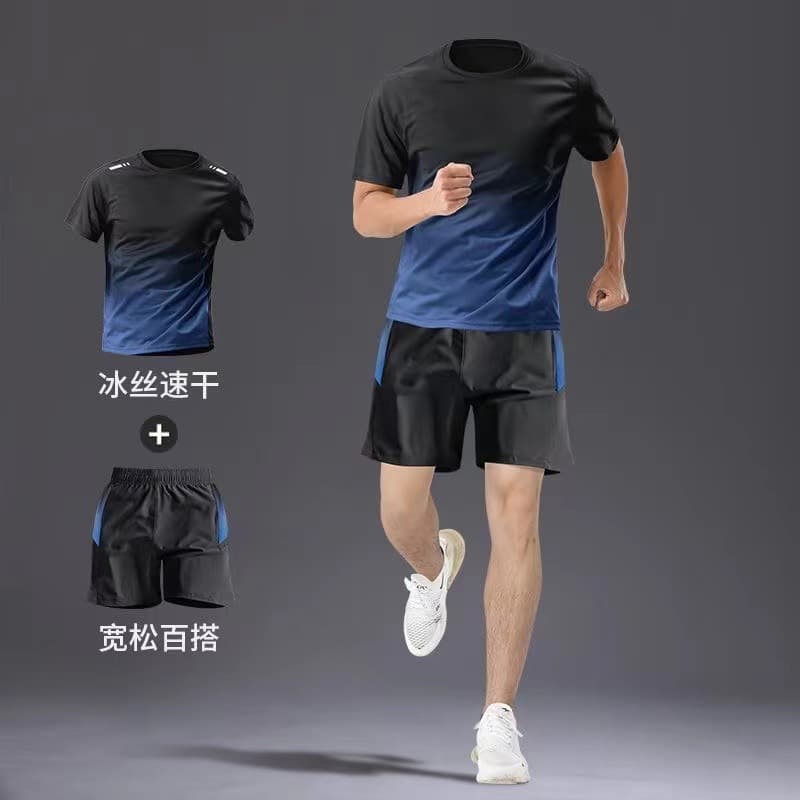 Sports T-Shirt Men's Ice Silk Quick-Dry Running Suit Summer Thin Short-Sleeve Fitness Clothing Basketball Badminton Apparel