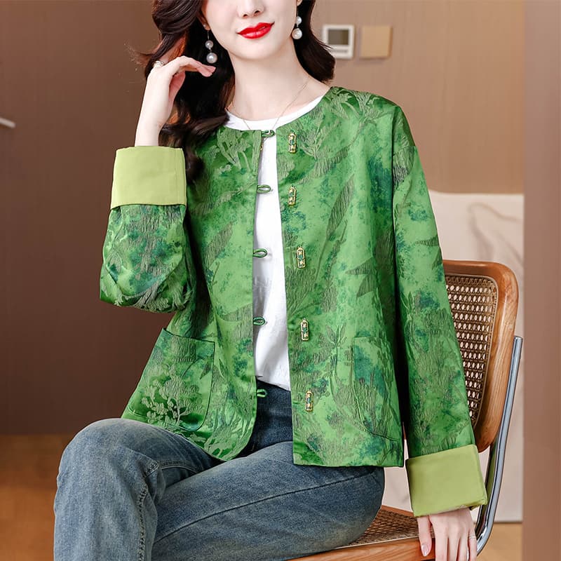 2025 Spring New Women's Elegant and Grand New Chinese Style High-End Sense National Style Jacquard Long Sleeve Round Neck Jacket