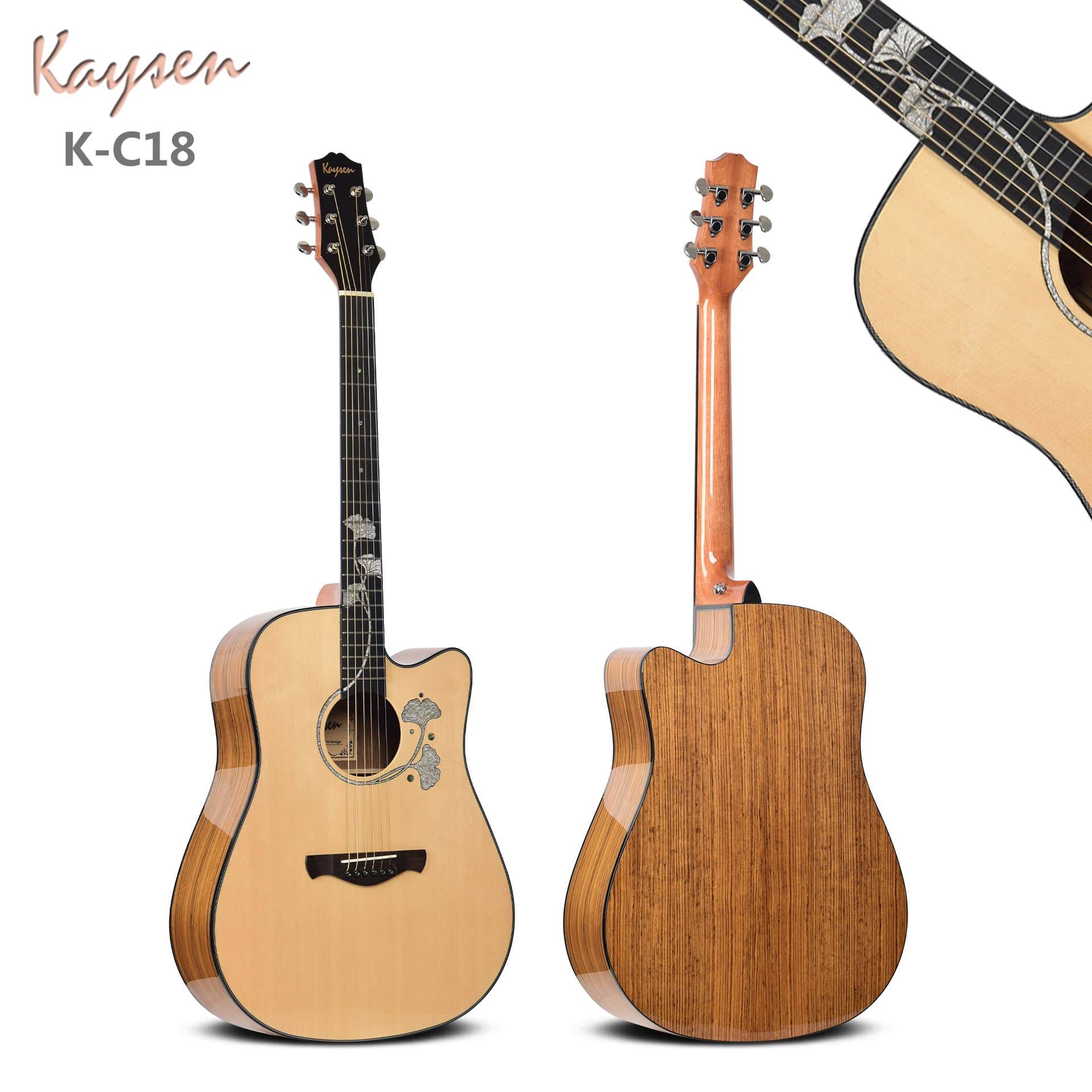 Wholesale 41-inch High-Quality Solid Top Acoustic-Electric Guitar with Inlay Pattern, Glossy Spruce and Walnut