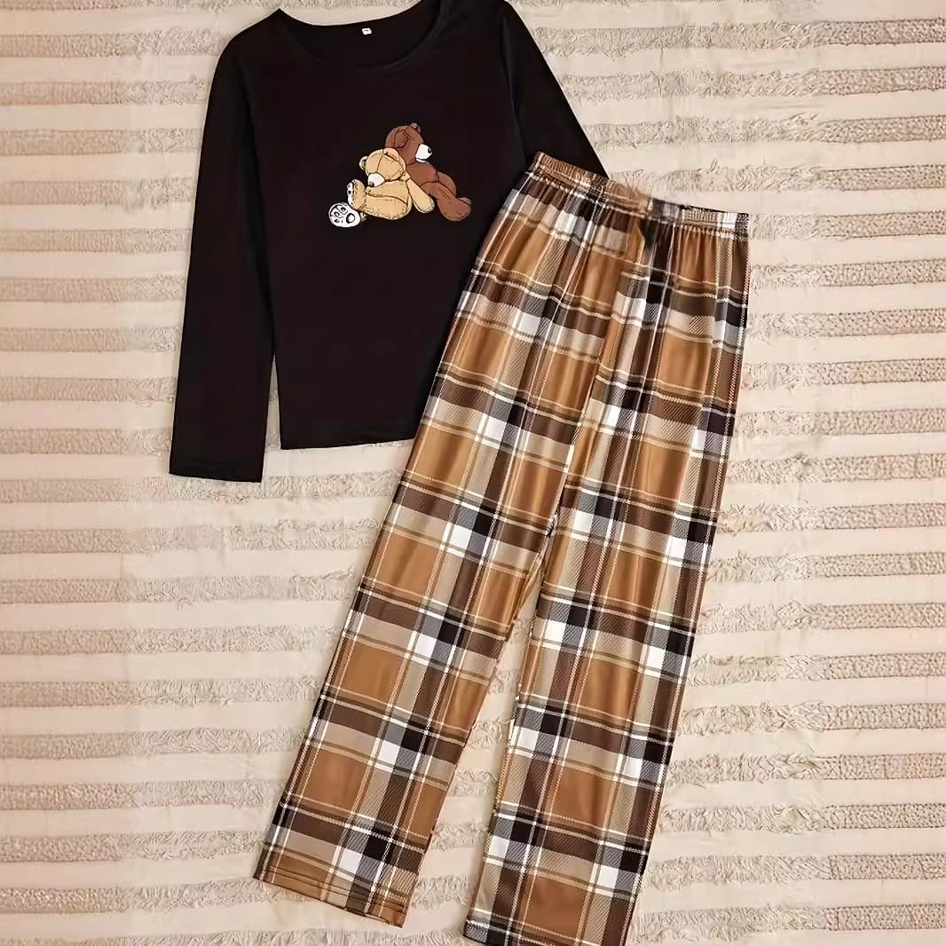 Pajamas for women, autumn new style, Korean style, thin, loose, student cute outer wear, casual long-sleeved two-piece suit for men and women