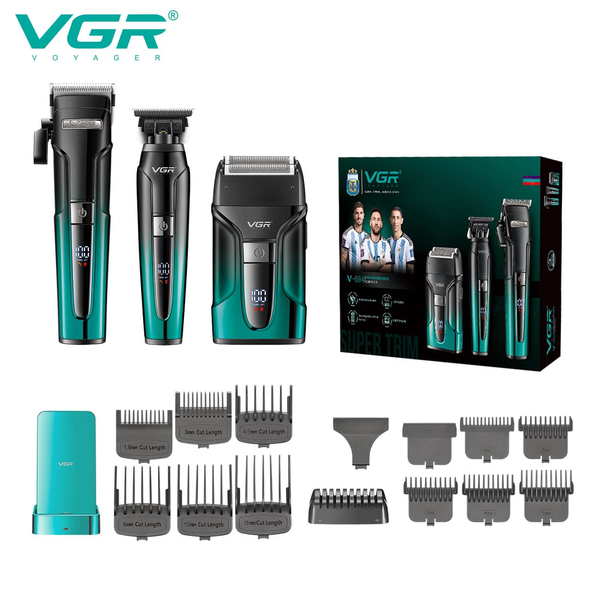 VGR694 Cross-border Rechargeable Electric Shaver, Engraving Scissors, Multifunctional Hair Clipper, Digital Display Electric Trimmer Set
