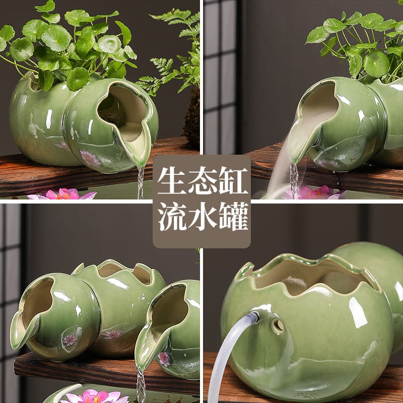 Aquarium Landscape Ornament Ancient Method Fish Tank Filter Flowing Water Circulation Ceramic Pot Courtyard Ecological Tank Decoration Full Set Accessories