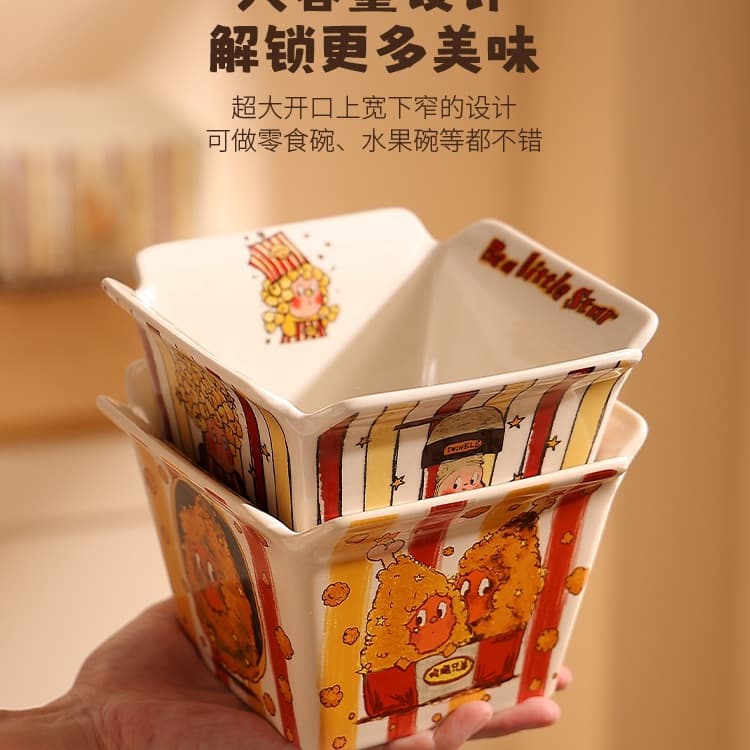 Star tableware, popcorn bowl, fruit bowl, high-looking fries bowl, large-capacity ceramic snack bowl, salad bowl