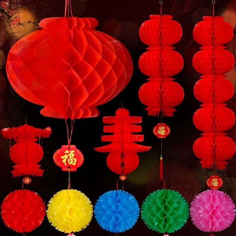 Honeycomb paper lanterns, large red string of small lanterns, decorations for openings, shopping malls, New Year and Spring Festival paper lanterns wholesale.