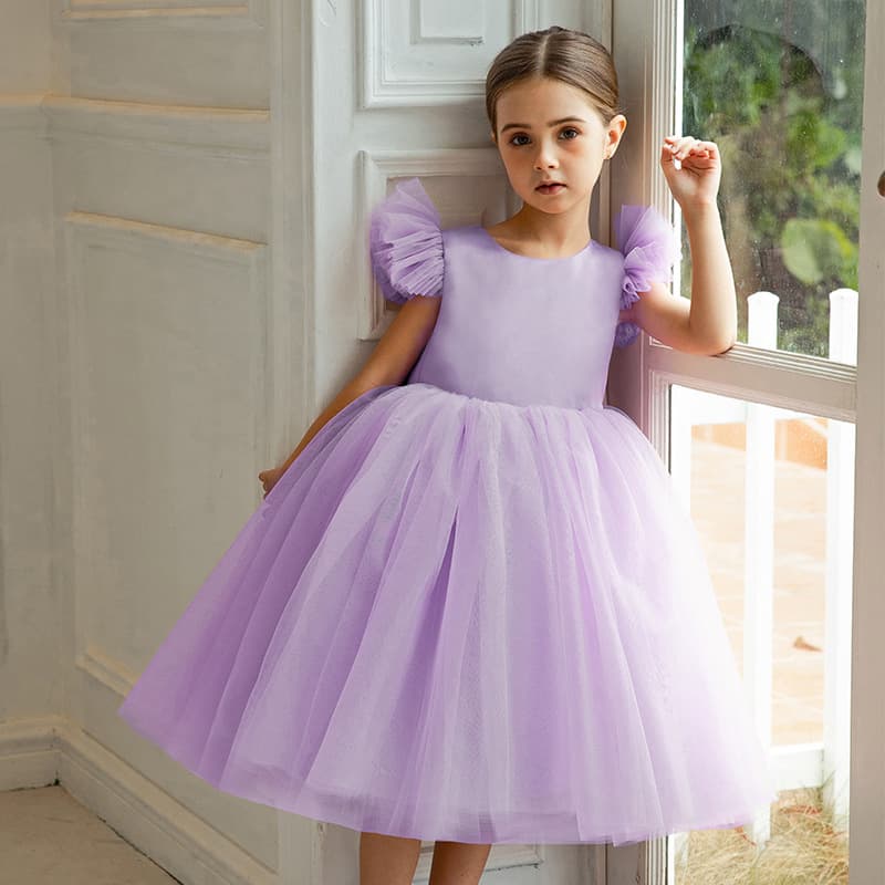 Cross-border Flutter Sleeve Mesh Princess Dress Party High-end Little Girl Host Piano Performance Tutu Dress