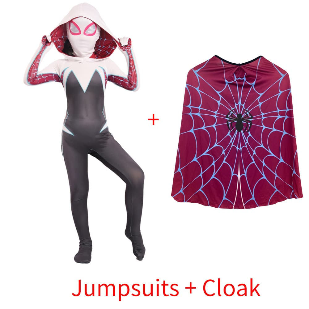 Spider-Gwen from Spider-Verse Kids Cosplay Costume Spider Cape Milk Silk