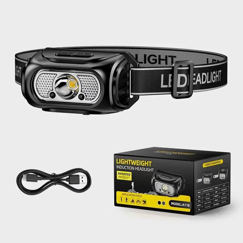 Mini Flashlight Portable Headlamp Super Bright for Night Fishing with Motion Sensor Long-Lasting Lithium Battery Headband Outdoor
