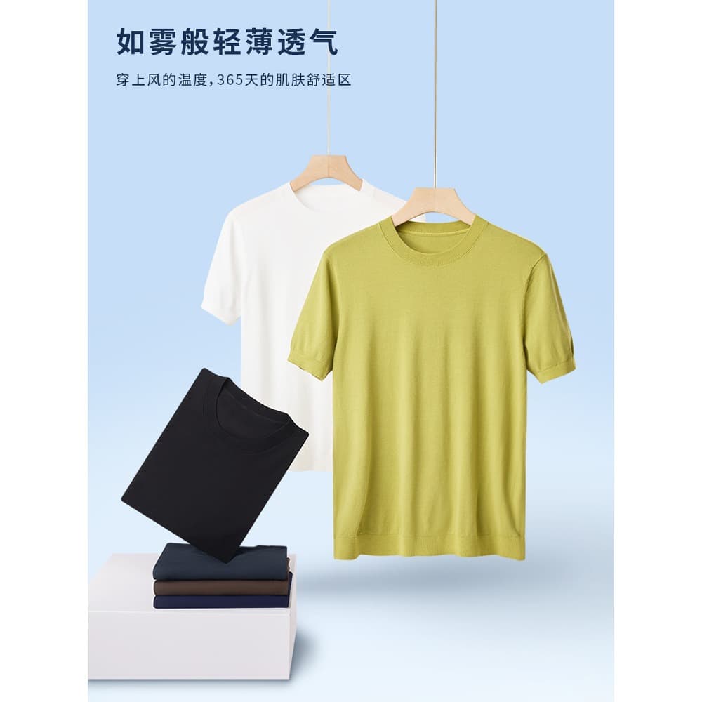 2025 Men's Solid Slim Short-Sleeve Sweater Round Neck Plus Size Loose Casual Half-Sleeve Knit Top